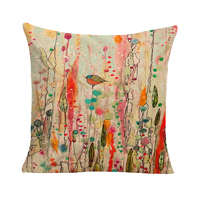 Abstract Bird on Flower Cushion Cover (No Insert) 45cm Japanese Inspired Design