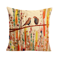 Abstract Birds in Forest Cushion Cover (No Insert) 45cm Japanese Inspired Design
