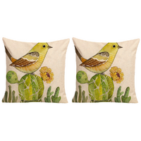 2x Bird on Cactus Cushions Insert Included 45cm Japanese Inspired Design