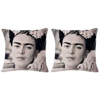 2x Frida Kahlo Black & White Cushions Insert Included 45cm Mexican Inspired Design