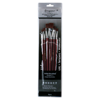 6pce Long Burgundy Rod Flat Peak/Tip Paint Brushes, Acrylic, Watercolour, Tempera Set Reusable