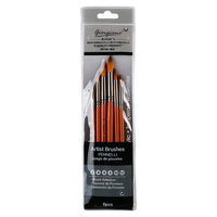 6pce Round Tip/Peak Nylon Paint Brushes Orange Handle, Acrylic, Watercolour, Tempera Reusable
