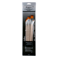 6pce Flat Tip/Peak Paint Brushes Metallic Beige Handle Acrylic, Watercolour, Tempera Reusable