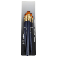 6pce Flat Tip/Peak Long Handle Nylon Paint Brush Set Acrylic, Watercolour, Tempera Reusable