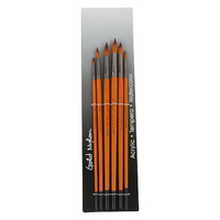 6pce Round Tip/Peak Nylon Paint Brushes Orange Handle, Acrylic, Watercolour, Tempera Reusable