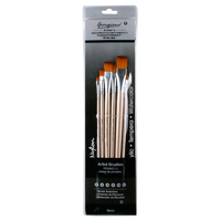 6pce Flat Tip/Peak Nylon Paint Brushes Metallic White Handle Watercolour, Acrylic, Tempera Reusable