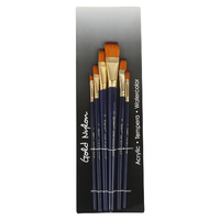 6pce Blue Handle Paint Brush Flat Tip/Peak Acrylic, Watercolour, Tempera Reusable Set
