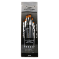 6pce Hazelnut Paint Brushes Set Bright Tip Acrylic, Watercolour, Tempera Reusable Black Handle