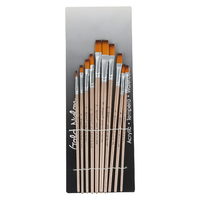 10pce Flat Tip Nylon Paint Brushes Set Beige Handle Acrylic, Watercolour, Tempera Reusable