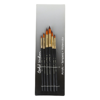 6pce Round Tip/Peak Nylon Brushes Black Handles Artist Acrylic, Watercolour, Tempera 