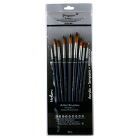 9pce Set of Round Tip Nylon Paint Brushes Blue Handles Acrylic, Watercolour, Tempera