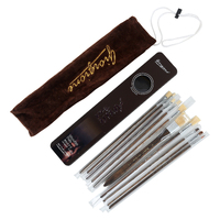 10pce Paint Brush Set Long Brown Handled Mixed Tips Artist Quality in Velvet Gift Bag and Metal Box