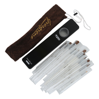 11pce Paint Brush Set Long White Handles Mixed Tips Artist Quality in Velvet Gift Bag and Metal Box