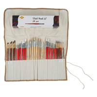 38pce Paint Brush Gift Set in Canvas Holder Artist Variety of Tips Roll Bag Travel Kit