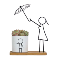 1pce 27cm Mum with Umbrella Ceramic/Metal Pot Planter Herbs Succulents