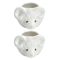 2x Mouse Hamster Head Ceramic Pot Planter 9cm Cup Pencil Holder Kids Cute Gift
