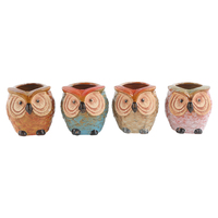 1pce 9cm Owl Bird Plant 4 Asstd Pot Ceramic Glazed Cute Face for Flowers, Herbs, Succulents