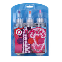 3pce Tie Dye Colours Tubes 120ml Purple, Red, Fuchsia Pack DIY Art Set Clothes