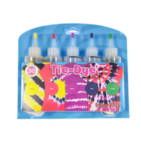 5pce Tie Dye Colours Tubes 120ml Yellow, Red, Violet, Blue, Green Pack DIY Art Set