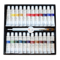 24pce Acrylic Paint Set + 3 Brushes 12ml Aluminium Tubes Artist Gift Bundle