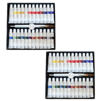 2x Acrylic Paint Sets 3 Brushes & 24 Colours 12ml Tubes Artist Gift Bundle
