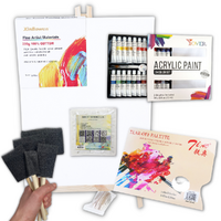 Artist Painting Kit with Stencils, Canvas, Acrylic Paint & Accessories Bundle