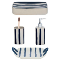 4pce Nautical Bathroom Set Ceramic Soap Dish, Cup, Dispenser, Jewellery Tray