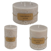 3pce Set of Earth Scented Pillar Candles Cream Stone Colour Long Burn