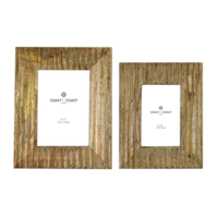 2x Wooden Photo/Picture Frames Set Natural 26 & 24cm Size Grooved Inlay