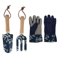 3pce Blossom Gardening Set of Gloves and Tools Blue Colour Metal Cute Gift