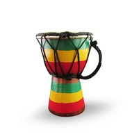 15cm High, Wooden Bongo Drum with Goat Skin with Rusta Flag Painted on Base
