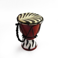 15cm High, Wooden Bongo with Goat Skin in a Zebra Print and Zebra Print at Base