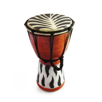 20cm High, Wooden Bongo with Goat Skin in a Zebra Print and Zebra Print at Base