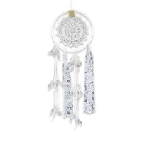 28cm Dream Catcher with Handmade Crochet Star Motif with Lace and Feather Decoration