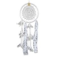 32cm Dream Catcher with Handmade Crochet Star Motif with Lace and Feather Decoration