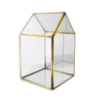 Green House Shaped Hang Made Hanging Terrarium, Made with a Brass Frame and Glass Walls 25cm x 16cm