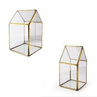 Green House Shaped Hang Made Hanging Terrarium, Made with a Brass Frame and Glass Walls