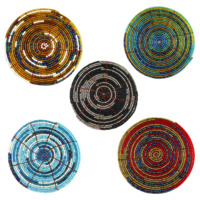 10cm Handmade Glass Beaded Coaster, in Two Tone Design with Metallic Finish