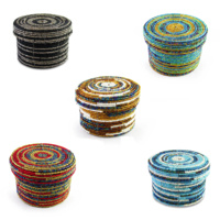 10x9cm Handmade Glass Beaded Trinket Box with Lid in Two Tone Design with Metallic Finish