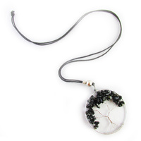 7.5cm Tree of Life Copper Necklace Pendant with Glass & Crystal Beads Jetblack