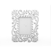 24cm x 20cm White Hand Carved Photo Frame, Indonesian Style, for 4x6" Prints White Wash