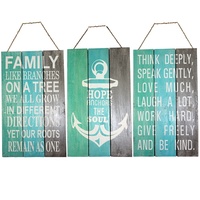 50cm Wooden, Hanging, Aqua/Torquiose & Grey 3 Tier Sign with Inspirational Quote, Home Décor
