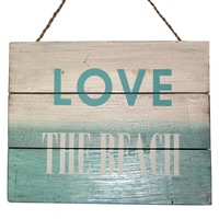 30cm x 24cm "Love The Beach" Wooden Hanging Sign in White & Blue Wash