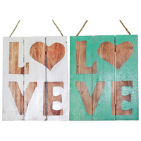 30cm "Love" Wooden Hanging Sign Shabby Chic Beach House Style with Heart