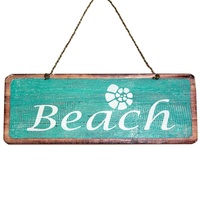 35cm Wooden “Beach” Sign Hand Painted Turquoise / Aqua Blue Hanging