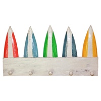 50cm x 28cm Keys/Coat Hanger Rack with Surf Boards, Colourful Wooden, Beach House