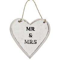 20cm Love Heart Wooden Hanging Mr & Mrs Couples Sign, Beach House, Shabby Chic