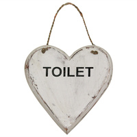 20cm Love Heart with Room Label, Wooden Hanging Sign, Beach House, Shabby Chic Toilet