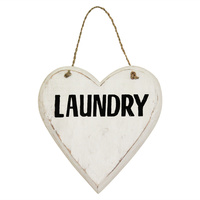 20cm Love Heart with Room Label, Wooden Hanging Sign, Beach House, Shabby Chic Laundry