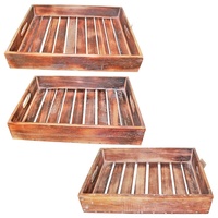 1pce Natural Brown Wooden Carry Tray with Slats, Hand Made, Beach House